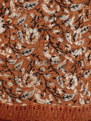 Naaz Kesari - Rust Maroon Ivory Black Hand Block Printed Long Cotton Dress  - DS05F001
