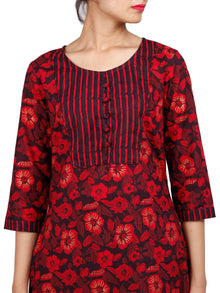 Red Black Cotton Block Printed Kurta & Pants - Set of 2 - SS01F1938