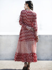 Pink Ivory Front Open Hand Woven Ikat Cotton Tier Dress  - D193F946