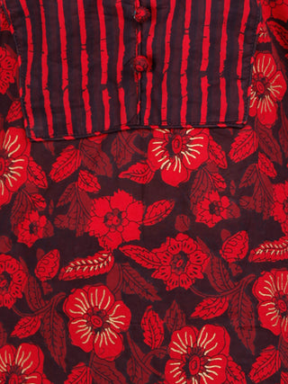 Red Black Cotton Block Printed Kurta & Pants - Set of 2 - SS01F1938