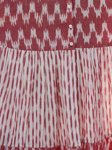Pink Ivory Front Open Hand Woven Ikat Cotton Tier Dress  - D193F946