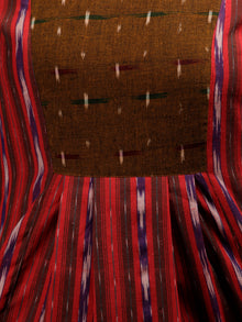 Crimson Purple Brown White Handloom Ikat Cotton Dress - D111F1260