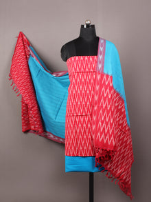 Red White Azure Blue Ikat Handwoven Cotton Suit Fabric Set of 3 - S1002016
