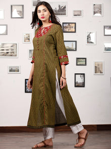 Olive Green Maroon Bagh Printed Kurta in Natural Colors - K126F1699