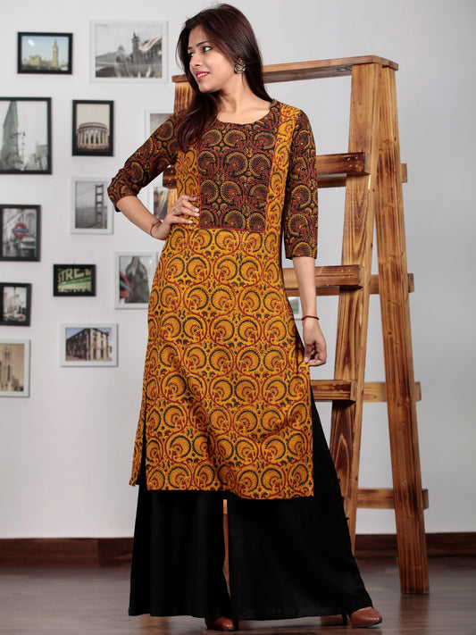 Yellow Red Green  Black Ajrakh Hand Block Printed Kurta - K63BP020