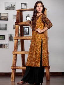 Yellow Red Green  Black Ajrakh Hand Block Printed Kurta - K63BP020
