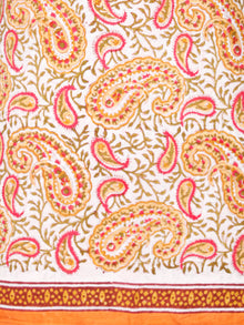 White Coral Orange Hand Block Printed Cotton Suit-Salwar Fabric With Chiffon Dupatta (Set of 3) - SU01HB338