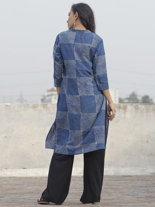 Indigo Ivory Hand Block Printed Kurti With Side Slit - K13F154