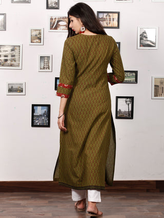 Olive Green Maroon Bagh Printed Kurta in Natural Colors - K126F1699