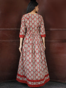 MUGHAL RETREAT - Hand Block Printed Long Cotton Dress With Sequence & Golden Zari Embroidery- D341F1811