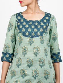 Sage & Teal Green Yellow Cotton Block Printed Kurta & Pants - Set of 2 - SS02F1864