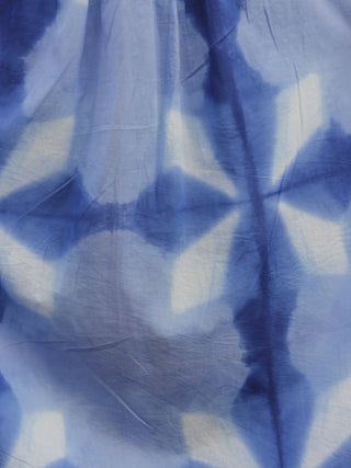 Naaz Saaj - Cobalt Blue Indigo White Tie Dye Full Length Dress With 3/4 Sleeves And Gathers   - DS29F001