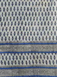Naaz Ivory Blue Hand Block Printed Long Cotton Gather & Stand Collar Dress  - DS03F001