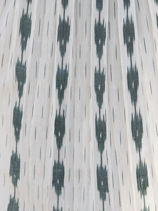 Ivory Moss Green Hand Woven Ikat Cotton Dress With Front Box Pleats  - D196F744
