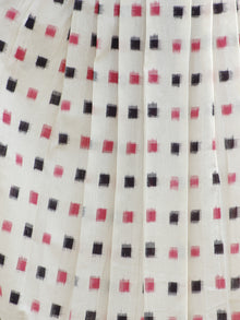 Ivory Pink Black Long Sleeveless Handwoven Double Ikat Dress With Knife Pleats & Side Pockets - D32F797