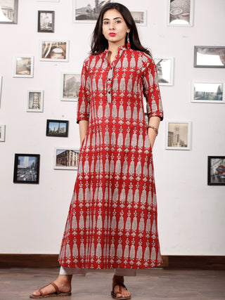 Brick Red Ivory Bagh Printed Kurta in Natural Colors - K127F1698
