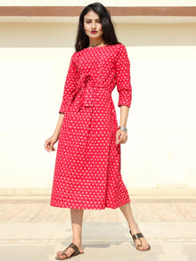 Naaz - Red White Double Ikat Cotton Midi Dress - D247F1948