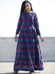 Blue Magenta Violet Handwoven Long Mercized Ikat Dress (Lining Attached)-  D168F838
