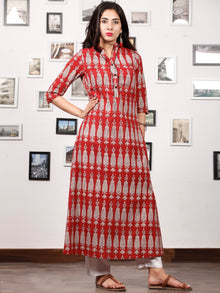 Brick Red Ivory Bagh Printed Kurta in Natural Colors - K127F1698