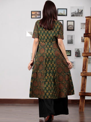 Pine Green Yellow Red Black Ajrakh Hand Block Printed Kurta  - K64BP0132