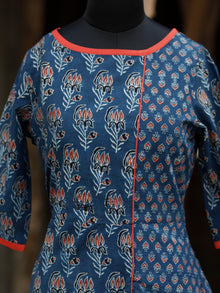 Indigo Rust Black Ivory Ajrakh Hand Printed Kurta With Front Slit - K61B070