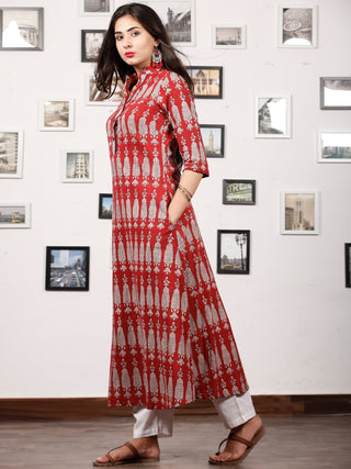 Brick Red Ivory Bagh Printed Kurta in Natural Colors - K127F1698