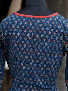Indigo Rust Black Ivory Ajrakh Hand Printed Kurta With Front Slit - K61B070