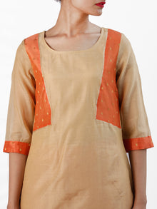 Sequence Embroidery - Beige Orange Golden Chanderi  Kurta & Pants Sets  - Set of 2  - SS01F060