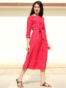 Naaz - Red White Double Ikat Cotton Midi Dress - D247F1948