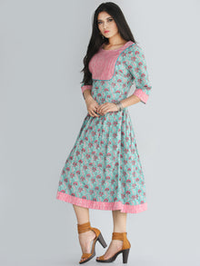 Nadima - Hand Block Printed Cotton Midi Dress with Side Pockets - D71F2013