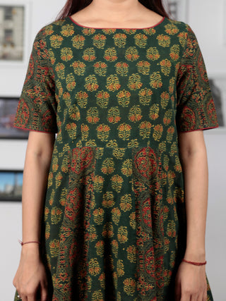 Pine Green Yellow Red Black Ajrakh Hand Block Printed Kurta  - K64BP0132