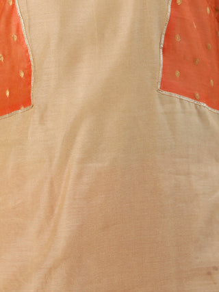 Sequence Embroidery - Beige Orange Golden Chanderi  Kurta & Pants Sets  - Set of 2  - SS01F060