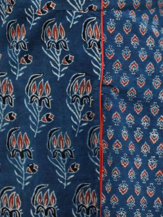 Indigo Rust Black Ivory Ajrakh Hand Printed Kurta With Front Slit - K61B070