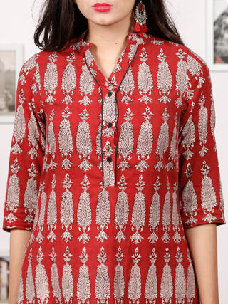 Brick Red Ivory Bagh Printed Kurta in Natural Colors - K127F1698