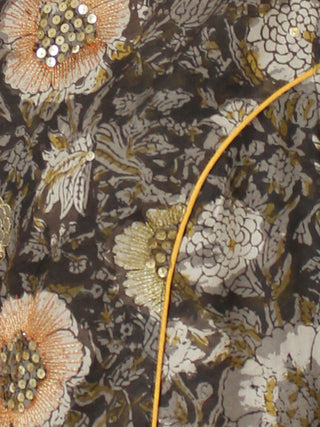 Khaki Garden - Hand Block Asymmetrical Embroidered Dress - D216F1343