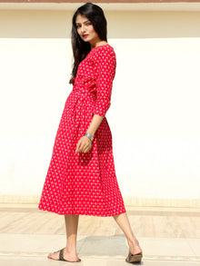 Naaz - Red White Double Ikat Cotton Midi Dress - D247F1948