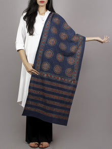 Indigo Maroon Ivory Black Mughal Nakashi Ajrakh Hand Block Printed Cotton Stole - S63170126