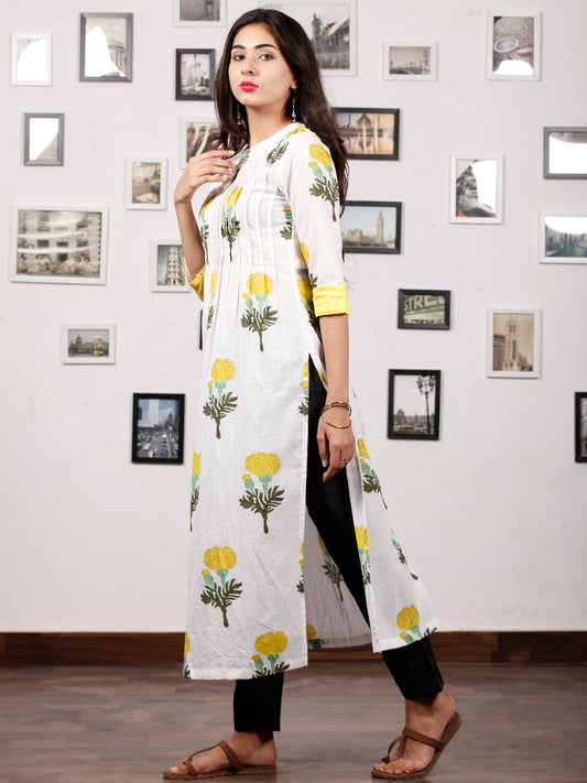 White Yellow Green Hand Block Printed Kurta - K128F1501