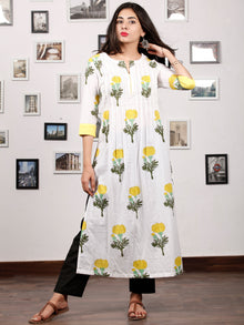 White Yellow Green Hand Block Printed Kurta - K128F1501