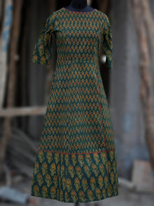 Green Rust Black Yellow Ajrakh Hand Printed Kurta With Front Slit - K60BP071
