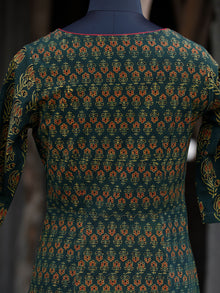 Green Rust Black Yellow Ajrakh Hand Printed Kurta With Front Slit - K60BP071