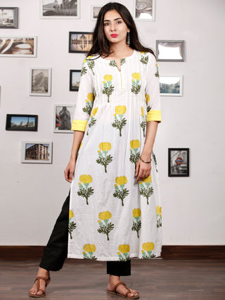 White Yellow Green Hand Block Printed Kurta - K128F1501