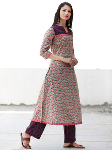 Sage Green Navy Orange Pink Cotton Hand Block Printed Kurta & Pants - Set of 2 - SS01F1863