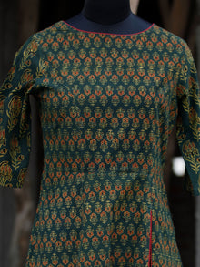 Green Rust Black Yellow Ajrakh Hand Printed Kurta With Front Slit - K60BP071