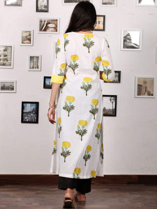 White Yellow Green Hand Block Printed Kurta - K128F1501