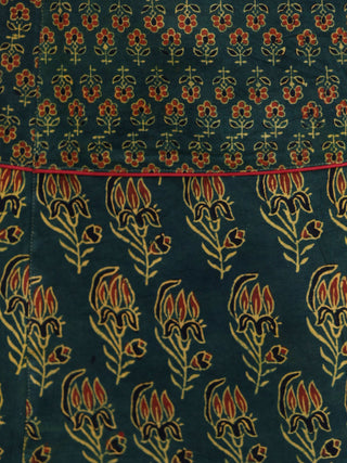 Green Rust Black Yellow Ajrakh Hand Printed Kurta With Front Slit - K60BP071