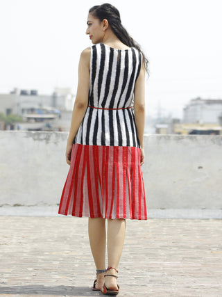 Black Red White Handloom Double Ikat Dress With Tassels & Side Pockets-  D112F763