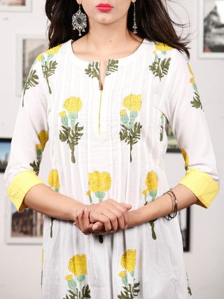 White Yellow Green Hand Block Printed Kurta - K128F1501