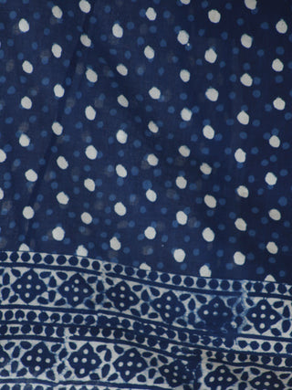 Naaz Indigo Ivory Hand Block Printed Angrakha Dress With Gathers -  DS15F001
