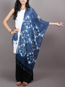 Indigo Bagru Hand Block Printed Handloom Cotton Stole - S6317024
